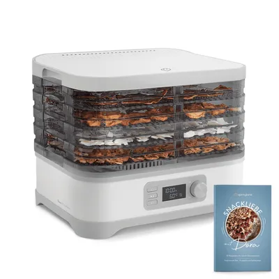 Produktbild von SPRINGLANE Dörrautomat Edelstahl Dora, Dörrgerät, Trockner für Obst, Fleisch & Kräuter inkl. 5x Dörrebenen, 2 Dörrfolien, 2 Dörrgitter, Rezeptheft, Zange & Müsliriegelform - anthrazit/schwarz