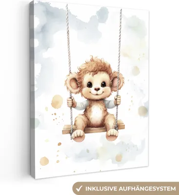 Produktbild von MuchoWow® - Leinwandbilder - Affe - Tier - Kinder, Wandbild, Wanddeko Bilder Wohnzimmer, 60x80 cm