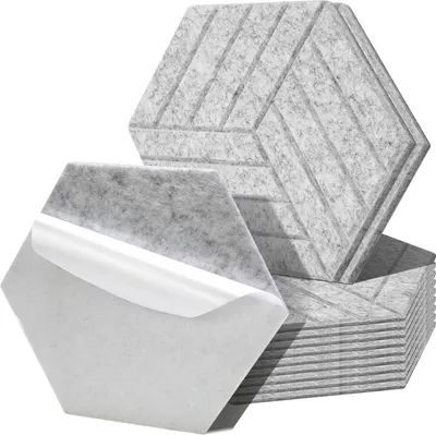 Obrázek produktu pro Aopunly 12 stuks akustické panely šestiúhelníkové pruhované samolepicí zvuková izolace akustické panely s vysokou hustotou stěnový panel světle šedá