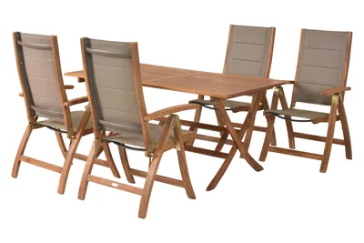 Produktbild von Merxx Gartenmöbel Set Acapulco 5tlg., 4 Klappsessel, Klapptisch 160 x 90 cm - Akazie/Textil