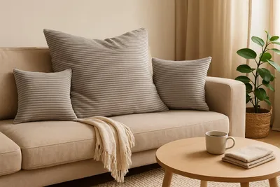 Immagine prodotto di Set di cuscini per divano | grigio velluto a coste | 1x 90x90cm e 2x 45x45cm | cuscini decorativi | XDREAM