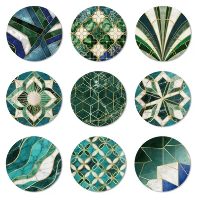 Productafbeelding van Set van 9 Houten Coasters met Bloemmotief