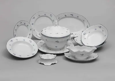 Zdjęcie produktu dla Zestaw obiadowy Bernadotte, porcelana Carlsbad, niebieskie róże, Thun, 25 szt