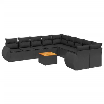Produktbild von vidaXL 11-tlg. Garten-Sofagarnitur mit Kissen Schwarz Poly Rattan