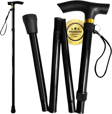 Immagine prodotto di Bastone da passeggio pieghevole - Bastone di supporto pieghevole - Per camminare in sicurezza - Regolabile in altezza - Altezza massima: 95 cm - Colore: nero