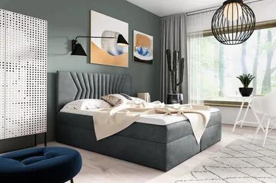 Obrázok produktu pre Čalúnená posteľ s prešívaným čelom AKIM - 200x220, šedá + topper