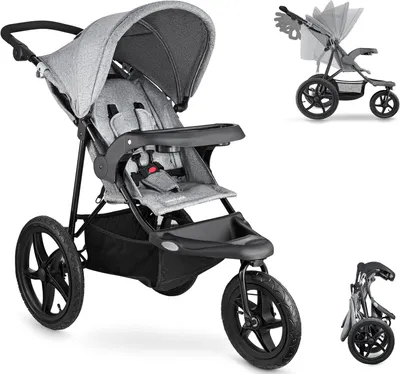 Productafbeelding van Kinderwagen Driewieler - Jogging Kinderwagen - Ruw Terrein - Opblaasbare Wielen - 11 kg - Grijs