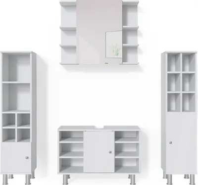 Obrázek produktu pro Sada nábytku do koupelny Vicco Fynn Bílá 4 díly, s vysokou skříní, Model 34716