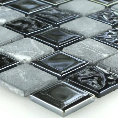 Produktbild von Glas Marmor Naturstein Mosaikfliesen Epsilon Schwarz Grau