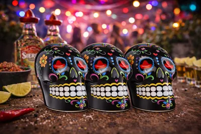Produktbild von Sierra Tequila 3er-Set Salz- & Zimtstreuer – 3× Skull Schwarz mit Sierra Logo