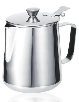 Melkopschuimkan aus Edelstahl, 600 ml, mit Deckel, tropffrei
