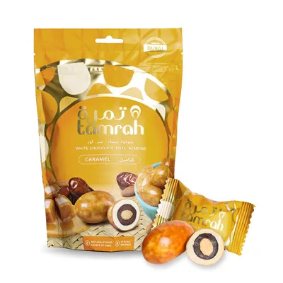 Produktbild von Tamrah Datteln in Karamell-Schokolade mit Mandeln 100 g