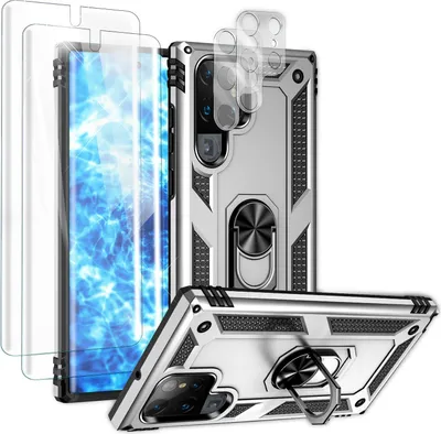 Produktbild von Robuste Ring Hülle für Samsung Galaxy S23 Ultra, Display-/ Kameraschutz Silber