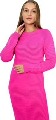 Produktbild von Neonpink gestreiftes Pulloverkleid