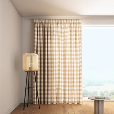 Produktbild von Dekoria Vorhang mit Kräuselband, weiss-beige kariert, 130 x 245 cm