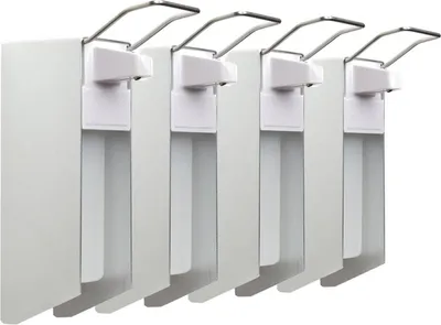 Produktbild von 4 Desinfektionsspender | Alu/Kunststoff | 500 ml | kurzer Hebel | Wandspender
