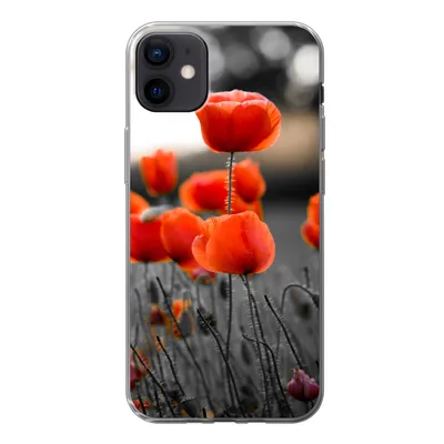 Produktbild von MuchoWow® Handyhülle Schutzhülle Hülle für iPhone 12 mini Rote Mohnblumen vor schwarzem und weißem Hintergrund Silikon Softcase Handy Hülle - Bild