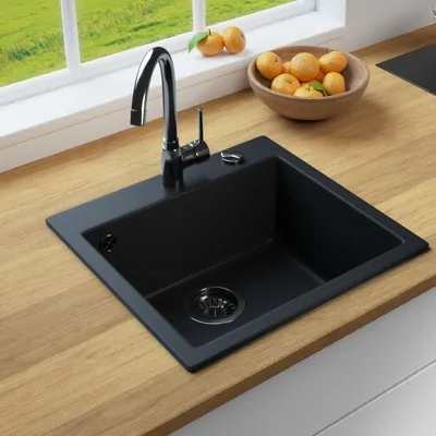 Produktbild von MIT ARMATUR - Rein Schwarz LINDBERGH® Antibakterielle Granit Spüle "COL44" + "1-Helia" Einbauspüle Küchenspüle Spülbecken