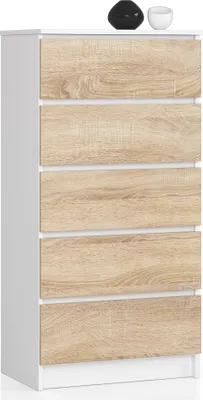Produktbild von Akord Kommode Mit 5 Schubladen Weiß/Sonoma-Eiche 60X40X121 Cm