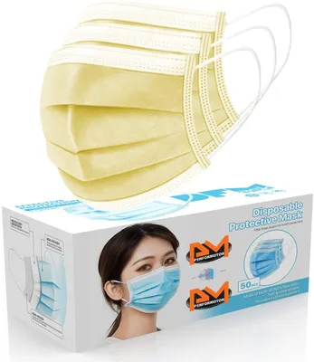 Produktbild von SAMTOBELY 50 Stück Mundschutz 3-lagig , MNS Atemschutz Einweg Maske Hygieneschutz 18x9 cm  Gelb Menge: 50 Stück / BOX