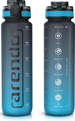 Produktbild von Arendo Trinkflasche Sportflasche 1000 ml, verschließbar, Trinkmotivation, auslaufsicher, Wasserflasche mit Zeitmarkierung, BPA-frei, Spülmaschinengeeignet