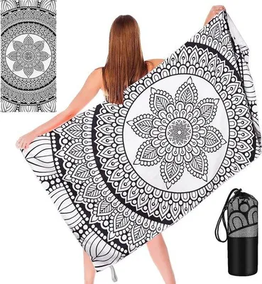 Immagine prodotto di Asciugamano da spiaggia in microfibra Unyqoos®: 160 x 80 cm, ad asciugatura rapida, antarena, ultraleggero (300 g), super assorbente, bianco, con tasca a rete ed elastici