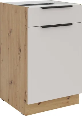 Produktbild von Küchen Unterschrank 50 cm Küche SOLANO Kaschmir beige matt + Eiche Artisan matt Küchenzeile Küchenblock Küche Einbauküche