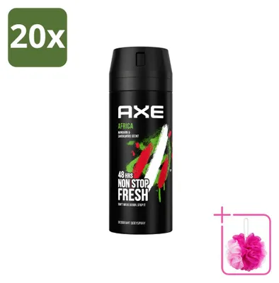 Productafbeelding van 20 x Axe Africa Deodorant Bodyspray - Mandarijn & Sandelhout - 150 ml - Voordeelverpakking - 20 stuks