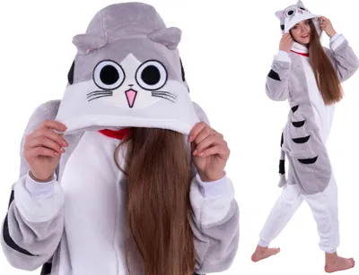 Produktbild von Pyjamas Kigurumi Onesie Grau Katze, Größe 140