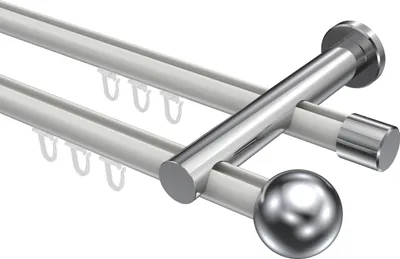 Produktbild von Interdeco Innenlaufstange / Gardinenstange mit Innenlauf Weiß / Chrom, Typ Platon Luino (Kugel), 20 mm Ø 2-läufig, 140 cm