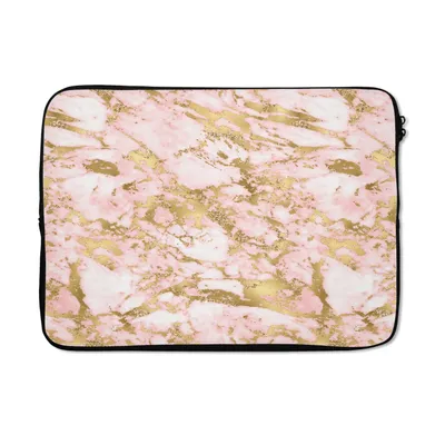 Produktbild von MuchoWow® Laptop Hülle 14 ZollMarmor - Gold - Rosa - Muster Laptoptasche - Laptoptasche - Stoßsicher - Schutzhaube