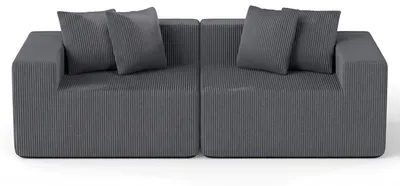 Produktbild von KOMFOTTEU 2-Sitzer Sofa Cord, Rahmenloses Bodensofa mit 4 Kissen, waschbarer Bezug, tiefer Sitzfläche, Rückenlehne & Armlehnen, Keine Montage, Modulsofa für Wohnzimmer, Schlafzimmer & Gästezimmer, Grau