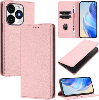 Produktbild von Litchi Leder Handyhülle für itel A70 Wallet Kartenfächer Standfunktion Hülle Pink