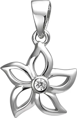 Produktbild von Anhänger Blume aus 925 Silber mit weißem Zirkonia Halsschmuck Silberanhänger