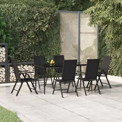Produktbild von The Living Store 7-tlg. Garten-Essgruppe Schwarz Poly Rattan
