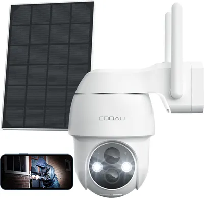Produktbild von COOAU 2K Solar Überwachungskamera Außen Akku mit PTZ, PIR Bewegungsmelder, Alexa