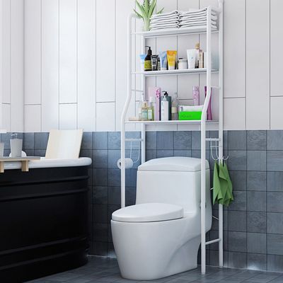 Badregale, Standregal 3 Haken, Toilettenregal, WC-Regal,Metall Badezimmerregal, Aufbewahrungsregal Badezimmer Waschmaschinenregal 153*48*26cm, Weiß