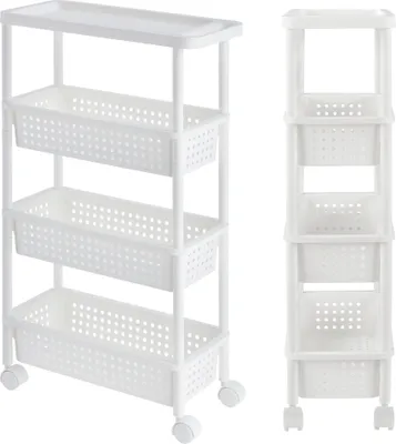 Produktbild von [en.casa]® Rollregal - Weiß - 100 x 22 x 48 cm - Küchenregal Küchenwagen Rollwagen Nischenregal