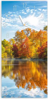 Produktbild von Wanduhr aus Glas mit Motiv Herbstlicher See- 30 x 60 cm - inkl. Aufhängesystem