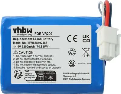 Produktbild von vhbw Akku kompatibel mit Vorwerk Kobold VR200 Saugroboter (5200 mAh, 14,4 V, Li-Ion)