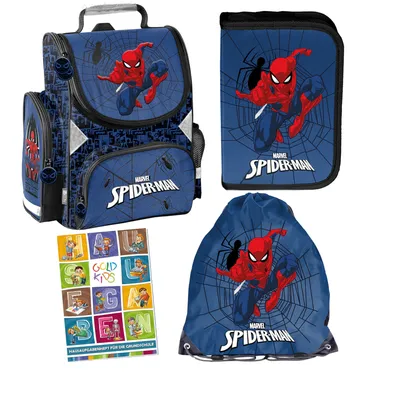Produktbild von Goldkids - Schulranzen für Jungen, 4er-Set - Schul-Rucksack für Kinder mit Federmäppchen - Schuhbeutel - Spiderman Motiv- 1-3 Klasse