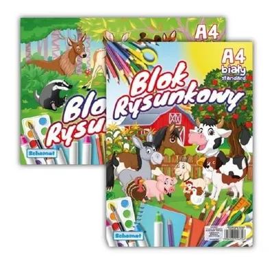 Zdjęcie produktu dla Blok rysunkowy A4, 20 kartek, 80g, biały, 10 sztuk