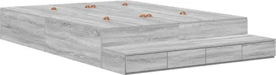 Image de Cadre de lit avec rangement avec tiroir Gris Sonoma 135 cm