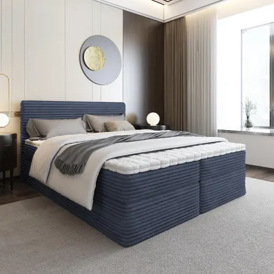 Produktbild von Bett, Boxspringbett, Continentalbett ZENO mit Bonell Matratze, T25 Topper, Doppelbett mit Container, H3 180x200 cm, (Dunkelblau - Tilia 77)