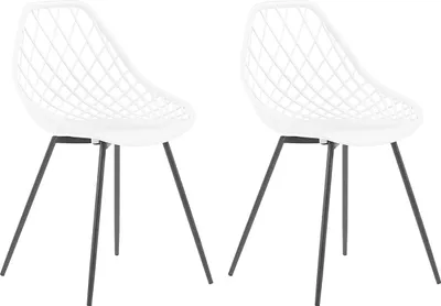 Obrázek produktu pro BELIANI Sada 2 jídelních židlí bíla syntetická sedačka černé kovové nohy síťový design opěradlo moderní skandinávská