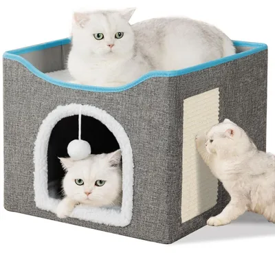 Immagine prodotto di Cuccia per gatti a grotta con tiragraffi - Pieghevole - 41 x 41 x 34 cm - Grigio