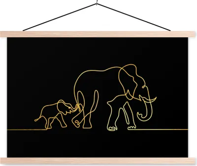 Produktbild von MuchoWow® Textilposter Elefant - Gold - Schwarz - Minimalismus 60x40 cm mit holzfarbenen Rahmen - Bilder