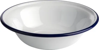 Produktbild von APS 40647 Schale ENAMELWARE, 0,45 Liter, Ø 16,5 cm, Höhe 4,5 cm, emailliertes Stahlblech, weiß mit blauem Rand