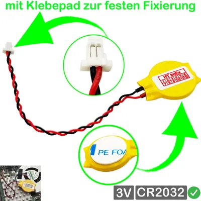 Produktbild von RTC CR2032 BIOS CMOS Batterie Knopfzelle Akku Battery mit Steckerkabel für DELL Latitude 3520 P108F, P108F002