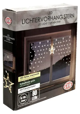 Beleuchtete Weihnacht Lichterkette Fensterdeko Sternenvorhang 90 LED warm weiß